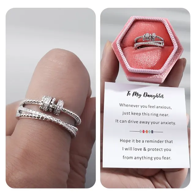BELLNA Anillo Giratorio De Plata De Ley Para Aliviar La Ansiedad, Anillo De Rosa Y Amor, Anillo Para TDAH, Autismo, Alivio Del Estrés Para Mujeres, Madres Y Hombres, 5.5, Plata De Ley