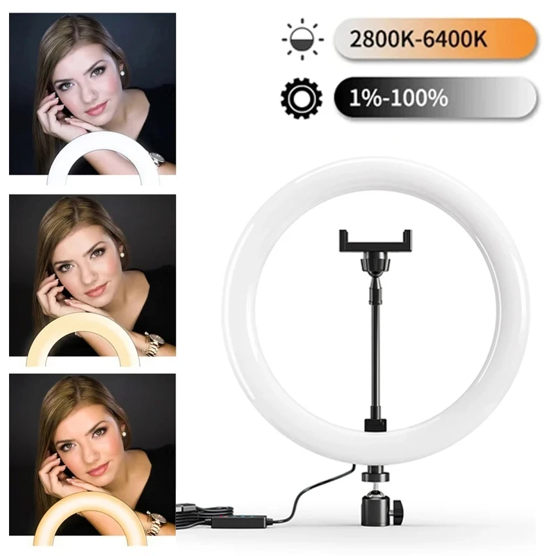 16/26/33Cm Led Photography Ringlight 3 Modalità Dimmerabile Selfie Ring Light Con Supporto Per Telefono Per Tiktok Video Live Makeup Fill Lamp