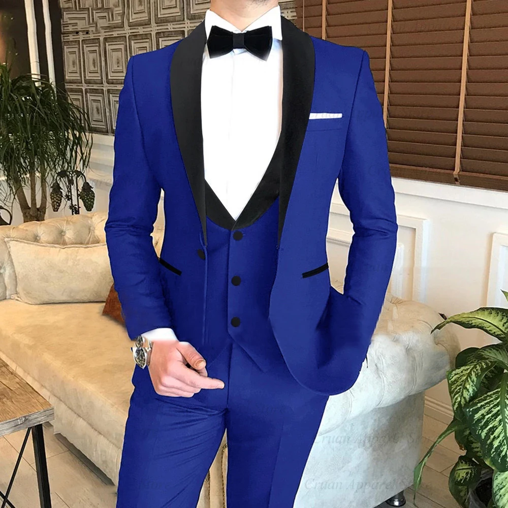 

Classic Wedding Suits For Men 3 Pieces Formal Blazers Sets Grooms Tuxedo Custom Made Black Lapel Jacket+Vest+Pants Party Dress