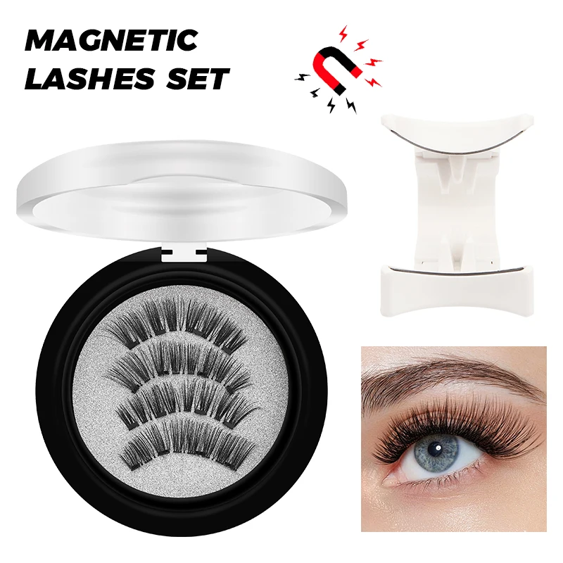 Fake Eyelashes DINGSEN Magnetic Eyelashes 3D Natural False Eyelashes Reusable 4pcs Magnet Clip Set Lashes Extension Makeup Tweezers Lash Set