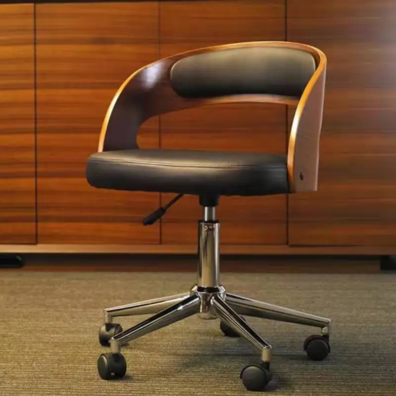 Home computer chair without armrests leisure desk backrest chair simple lift rotating solid wood conference office chair