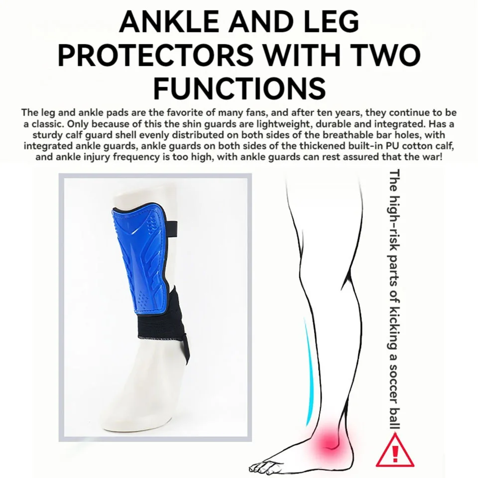 1Pair Soccer Leg Guards with Ankle Calf Guards Shin Pads Knee Pads Double-Thickness Anti-Impact Anti-Fracture Foot Protection
