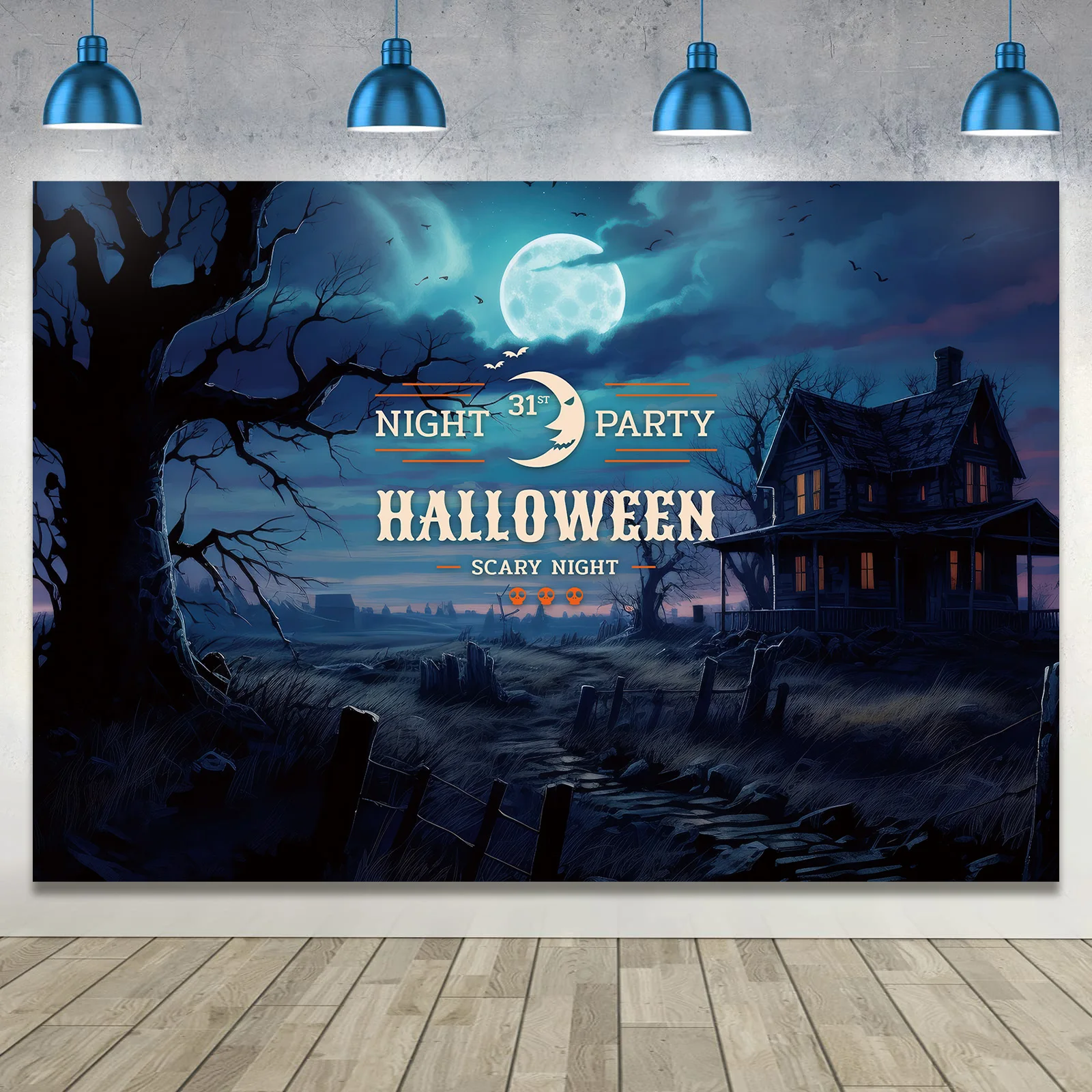 

Halloween background cloth, terrifying and gloomy banner, flag pulling activity scene, dark atmosphere, background wall
