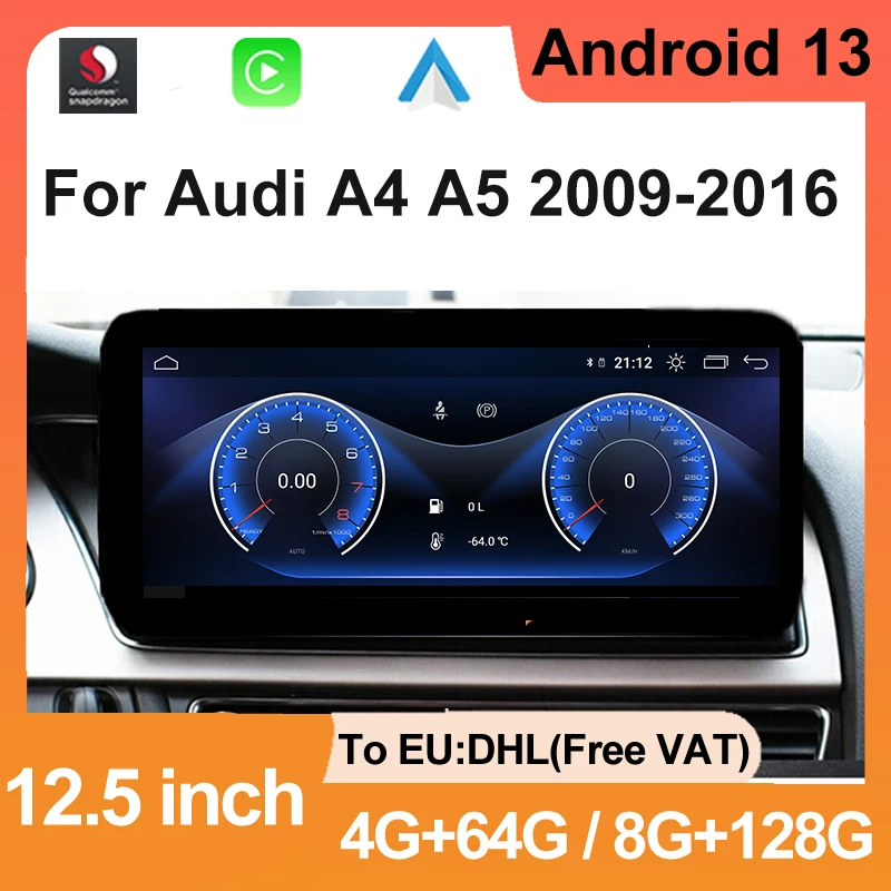 

For Audi A4 A5 B8 2009-2016 12.5" Wireless Carplay Qualcomm 665 Android 13 128G Head Unit Multimedia Video Player GPS Navigation
