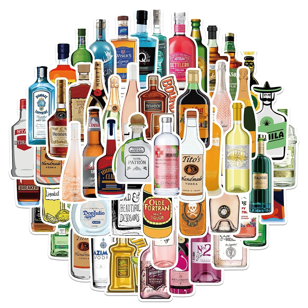 

10/50pcs Funny Beer Wine Champagne Stickers For Fridge Scrapbooking Stationery Aesthetic Sticker Craft Supplies Small Gifts