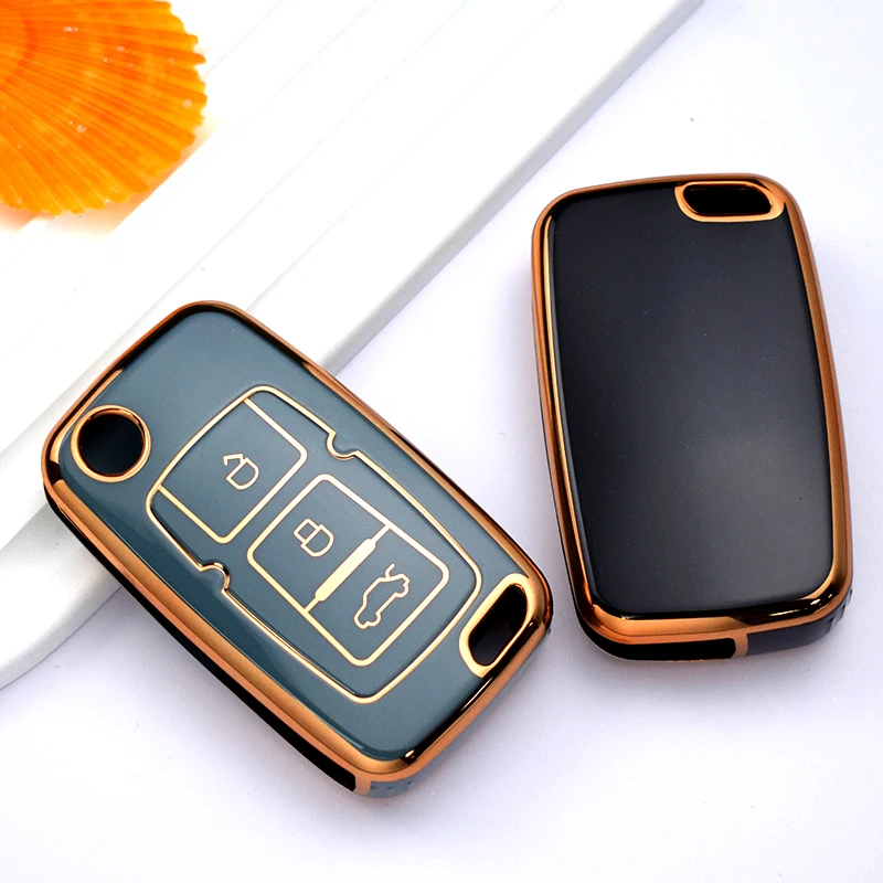 Premium Car Remote Key Case Cover - Sleek Folding Shell Fob with Keychain Attachment