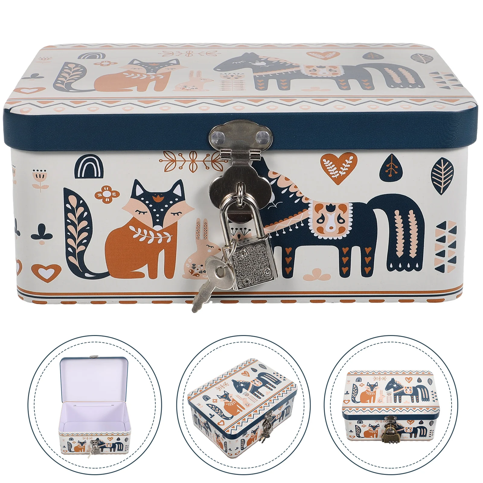 

Tinplate Storage Case Metal Lock Box Key Lock Secret Storage Tin Case Vintage Letter Container Retro Gift Box