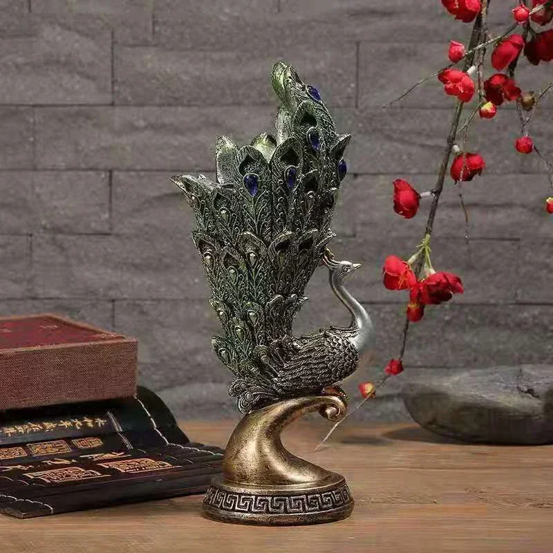 

Peacock Wine Cabinet Vase Decoration Creative Resin Foyer TV Home Crafts Room Ornaments Figurines European Porch Living