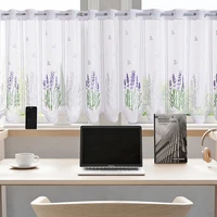 White Lavender Spray Flower Short Curtains, Living Room Bedroom Window Decorative Curtains, Kitchen Cabinet Blocking 2