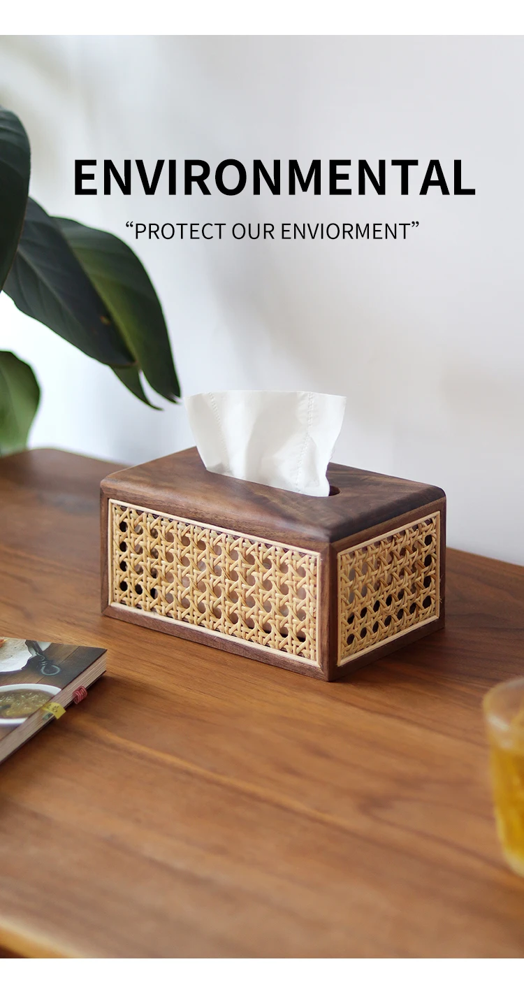 Solid Wood Rattan Tissue Box