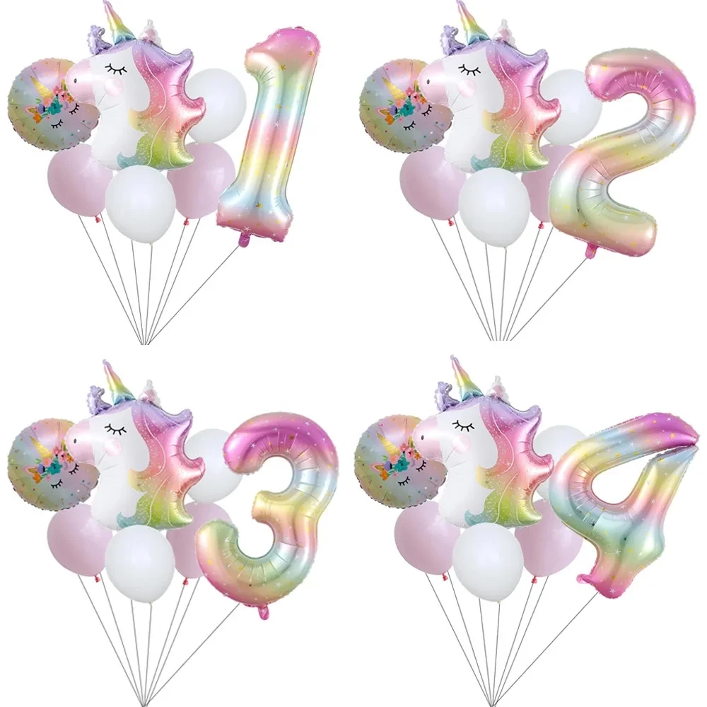 

7pcs Unicorn Theme Party 40inch Gradient Number Foil Balloons 0-9 Digits Unicorn Birthday Baby Shower Wedding Party Decoration