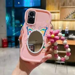 Cartoon Butterfly Phone Case Set with Lanyard & Stand - 3 Piece Bundle for OPPO Reno7 (Pink)
