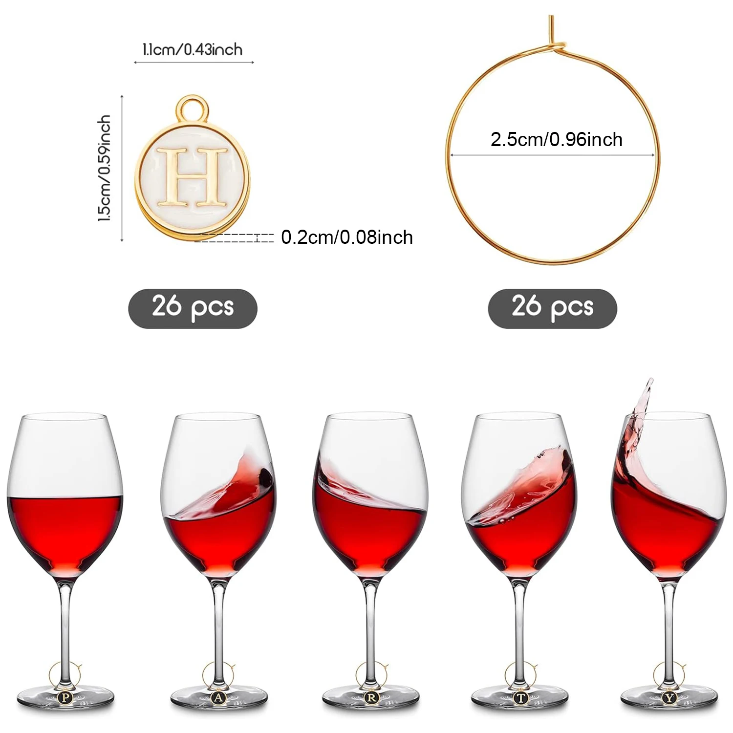 Wine Glass Markers for Stem Glasses 26Pcs, wine glass marker