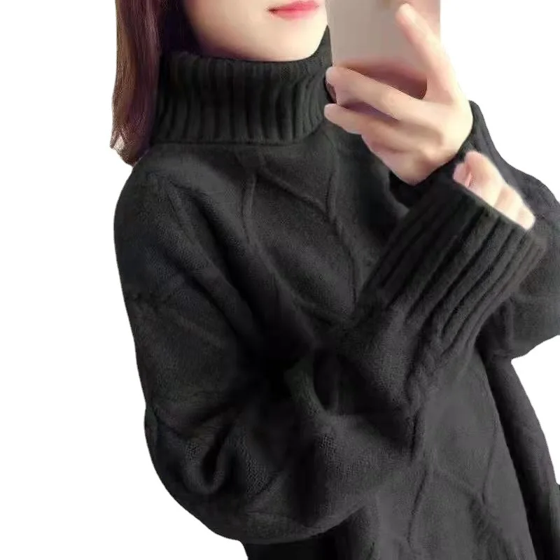 Women Geometrical Knitted Sweater Casual Turtleneck Pullover
