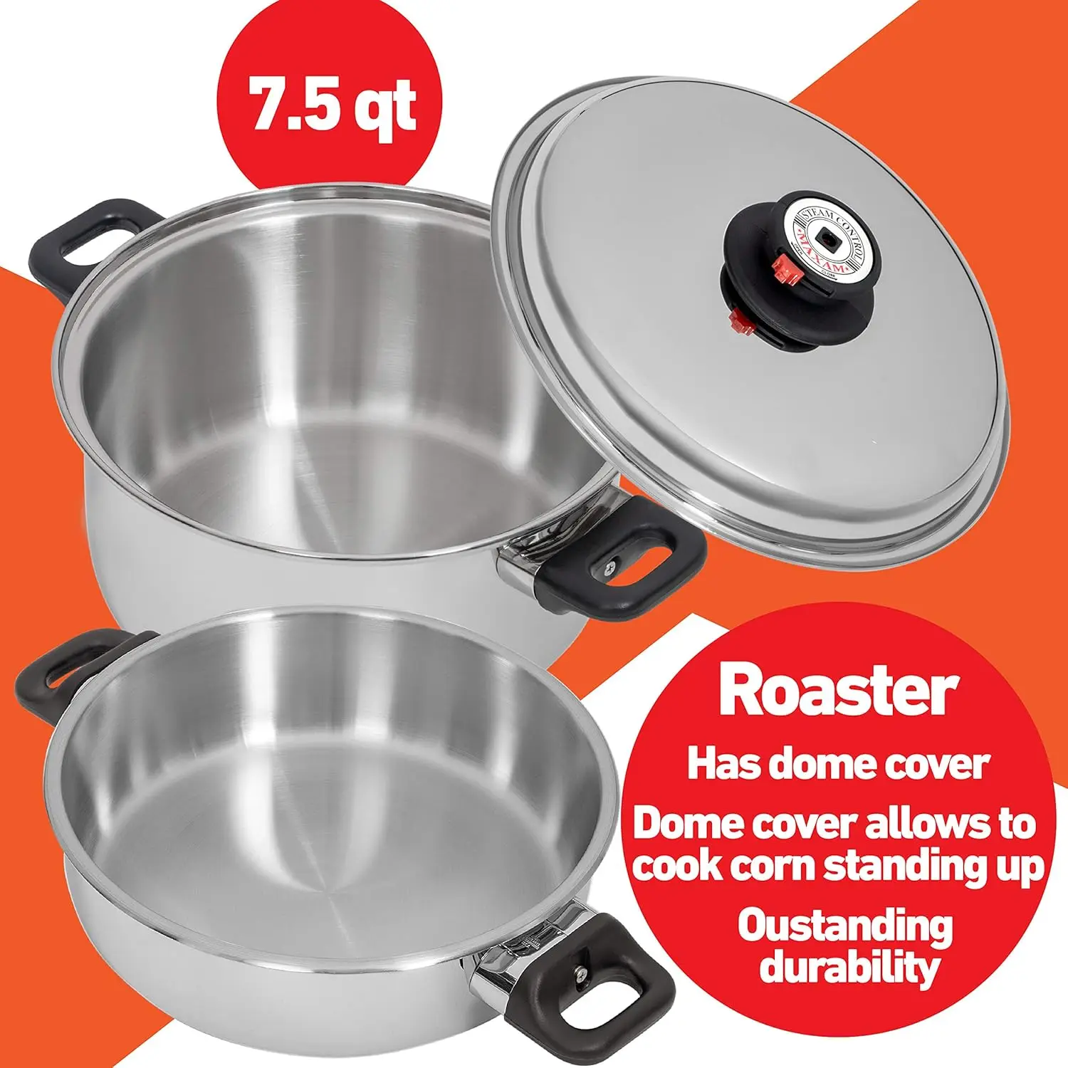 9-Element Waterless Cookware Set, Durable Stainless Steel Construction with Heat and Cold Resistant Handles, 17-Pieces