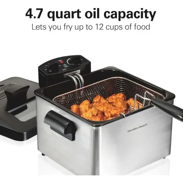 Hamilton Beach Triple Basket Electric Deep Fryer, 4.7 Quarts / 19 Cups Oil Capacity, Lid with View Window, Professional Style 2