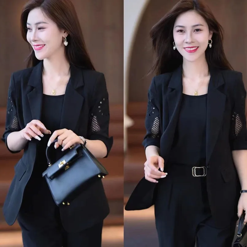 Professional Suit Three Piece Set 2024 New Fashionable Spring and Summer Slimming Temperament Haren Pants Women's Set
