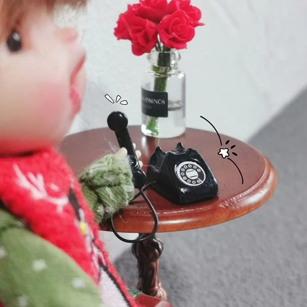 Retro Mini Fixed Telephone 1:12 Dollhouse Miniature Simulation Mini Phone Model Home Furniture Decor Children Pretend Play Toy