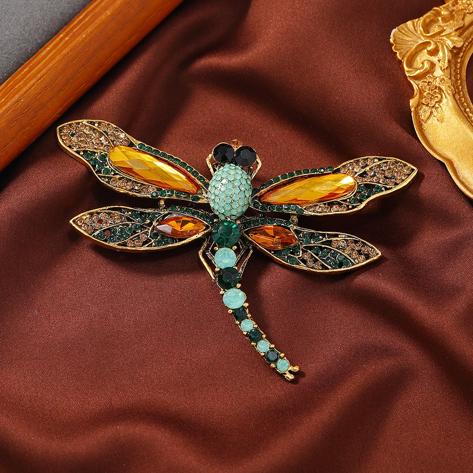 

Morkopela Vintage Dragonfly Brooch Luxury Crystal Insect Pin Brooches For Women Party Banquet Pins Clothese Accessories