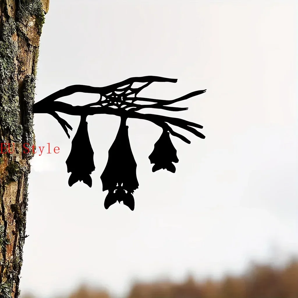 

Iron Silhouette Wall Hanging Three Bat-shaped Tree Garden Stump Hollow Out Sculpture Ornament Metal Inserts Ground Wrought Outd