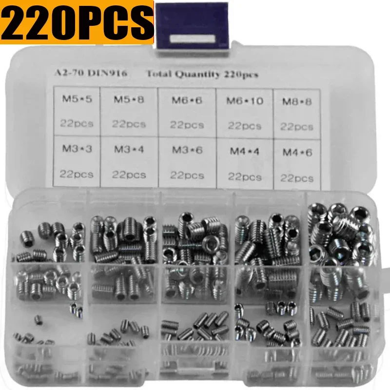 

220Pcs M3 M4 M5 M6 M8 Stainless Steel Thread Repair Insert Kit Allen Head Socket Hex Set Grub Screws For Hardware Repair Tools