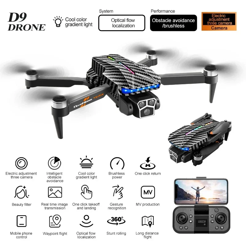 Lenovo D9 DRONE 8K Three Camera Brushless Motor Professional 4K Camera Obstacle Avoidance Optical Flow RC Quadcopter Gifts Toys drone quadcopter
