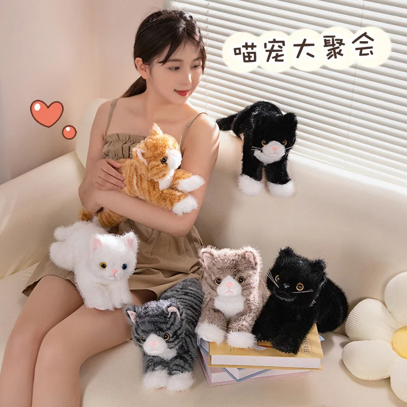 새로운 40/53cm 검은 거짓말 고양이 플러시 장난감 부드러운 시뮬레이션 고양이 플러시 인형 박제 동물 사랑스러운 생일 선물
