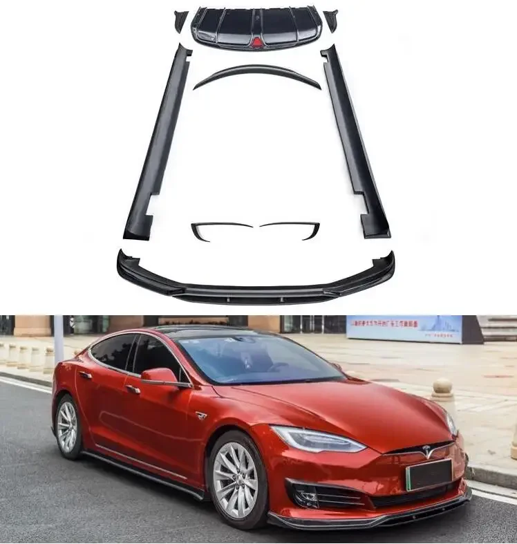 

Real Carbon Fiber Front Bumper Cover Lip Rear Spoiler Trunk Lid Diffuser Side Body Skirts Kit For Tesla Model S 2016-2020