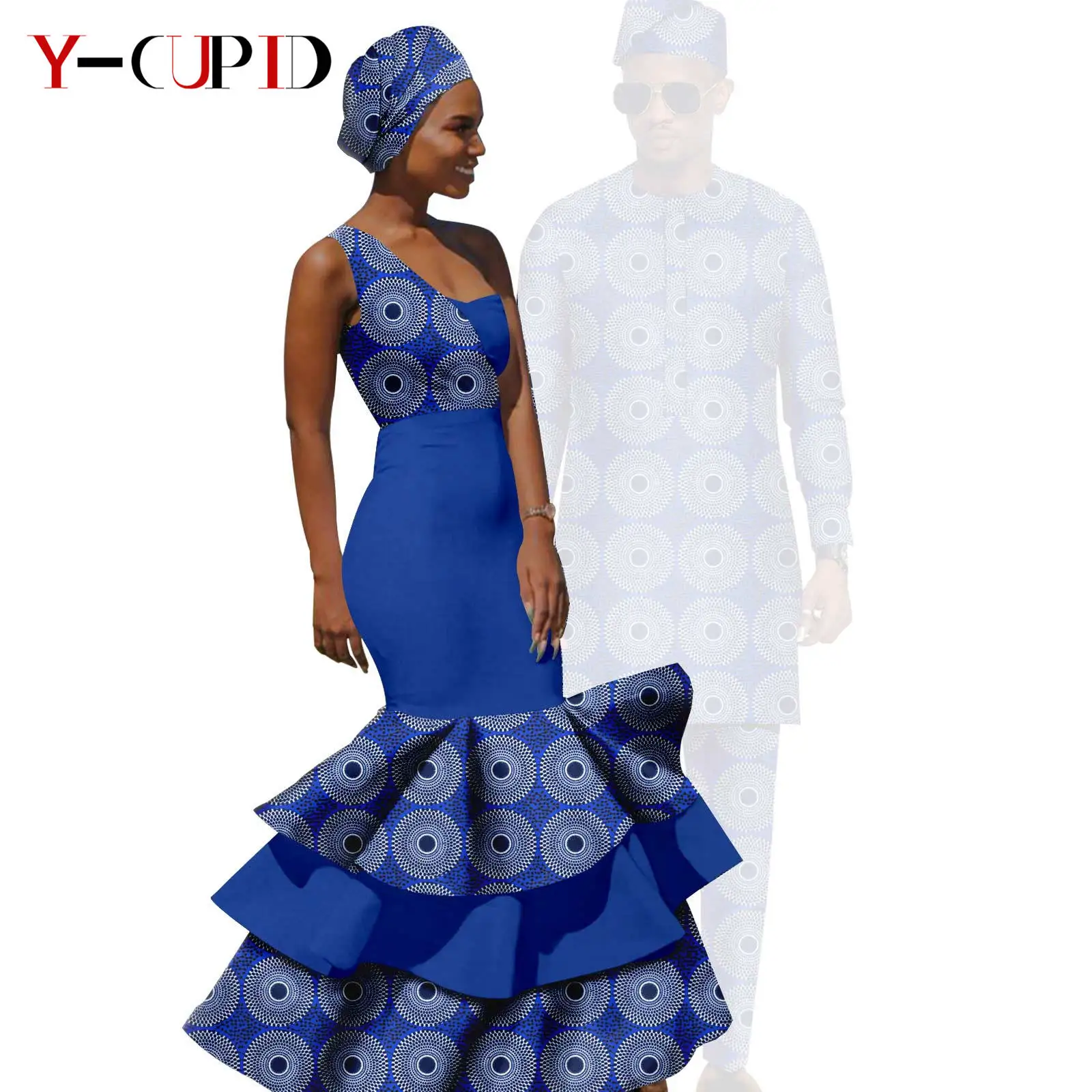 African Couple Outfits Matching Set – Ankara Women’s Wrap Dress & Men’s Dashiki Suit, Traditional Kente Print