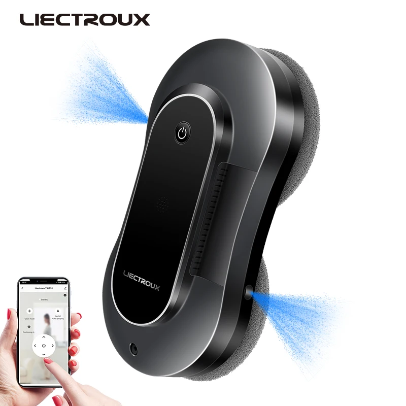 로봇 창문 청소기 Liectroux YW810, 양방향 물 분사, 초박형, 창문 용 로봇 청소기, 가정용 전기 유리 와셔 및 와이퍼, 건식 및 습식 걸레질, AI 경로, 브러시리스 모터, APP 및 원격 제어, 4 중 보안 보호