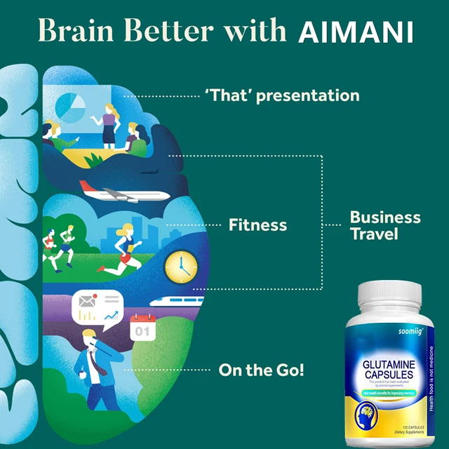 Glutamine Supplement - Rich Vitamin Complex to Support Memory, Concentration, Nervous System and Brain Health, 120 Tablets 2