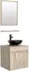 24" Bathroom Vanity Sink Combo Wall Mounted Natural Cabinet Vanity Set Brown Round Tempered Glass Vessel Sink Top, W/ORB Faucet 2
