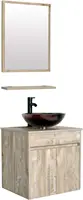 24" Bathroom Vanity Sink Combo Wall Mounted Natural Cabinet Vanity Set Brown Round Tempered Glass Vessel Sink Top, W/ORB Faucet 2