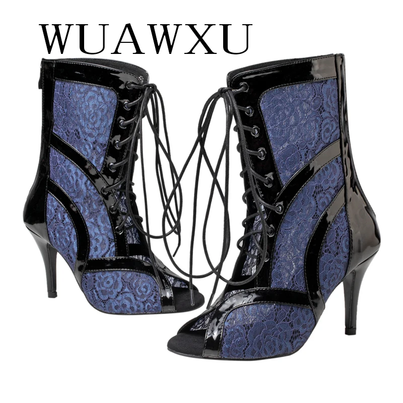 NATASHA New Dance Shoes Mesh Cool Boots Women's Summer Short Boots Hollow Lace Breathable Mesh Boots High Heel Dance Shoes Fish