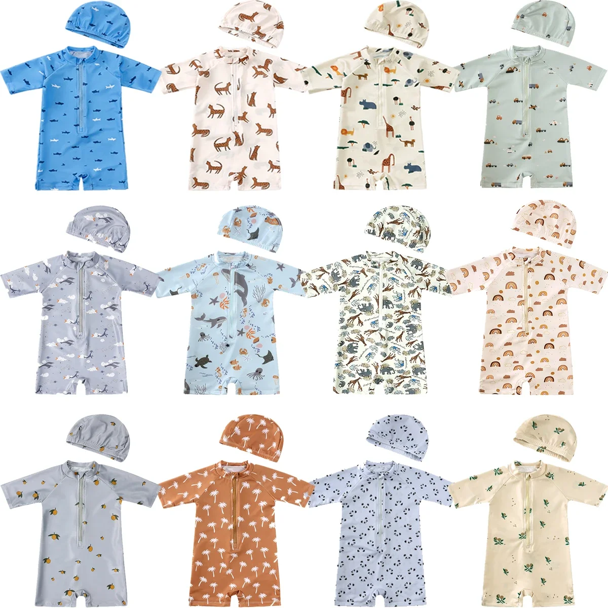 Kids Swimsuits Summer Boys Girls Swimwear Sets With Hat
