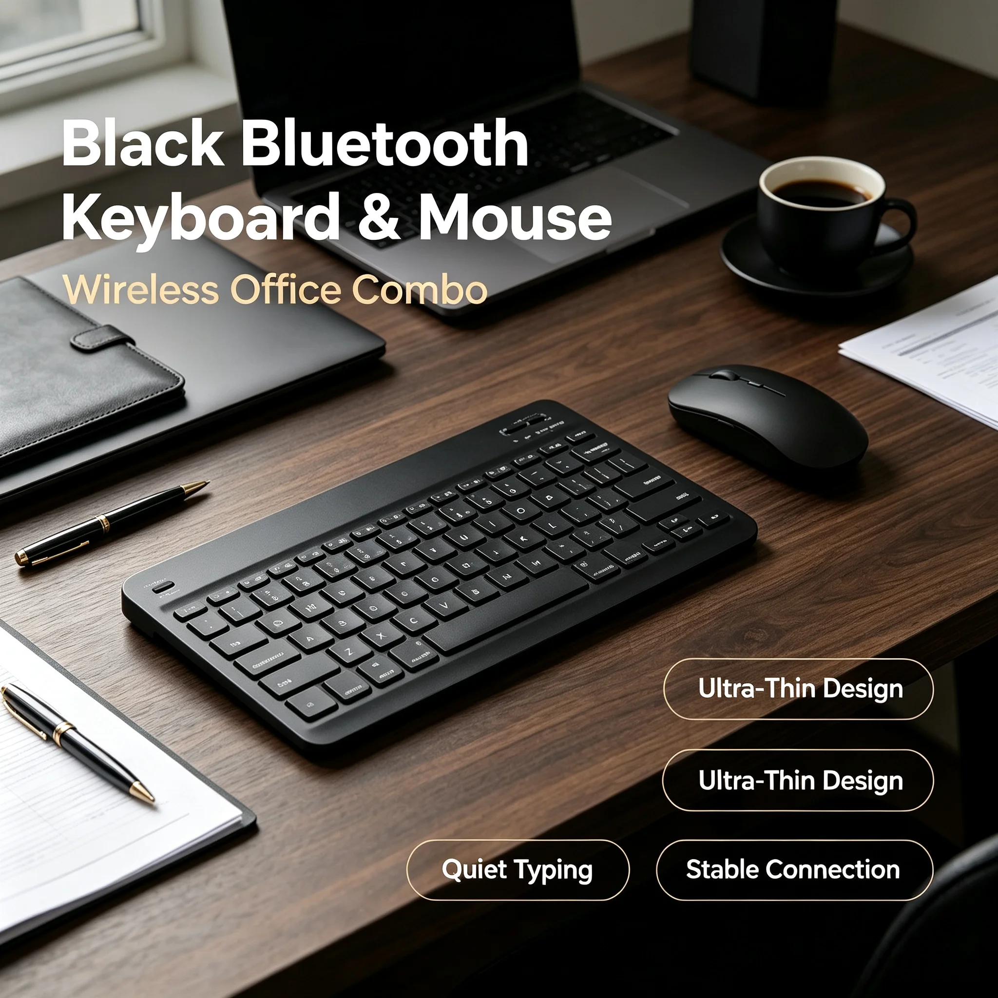 Compact Bluetooth Wireless Keyboard with Rechargeable Mouse