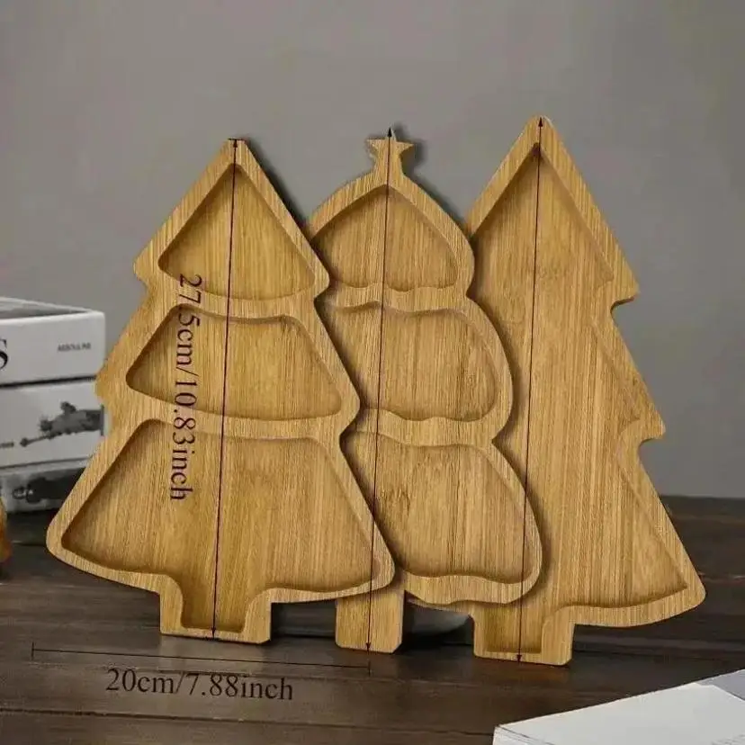 1 Pcs Wooden Christmas Tree Tray Restaurant Decoration Home Dried Fruit Snack Plate Bamboo And Wood Dining Plate