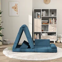 Qaba 12 Pcs Kids Modular Couch, Toddlers Couch Child Sectional Sofa, Playroom Bedroom Furniture for Boys and Girls, Blue 2