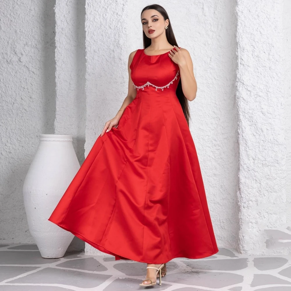 

Prom Dress Evening Saudi Arabia Satin Beading Ball Gown O-Neck Bespoke Occasion Midi Es