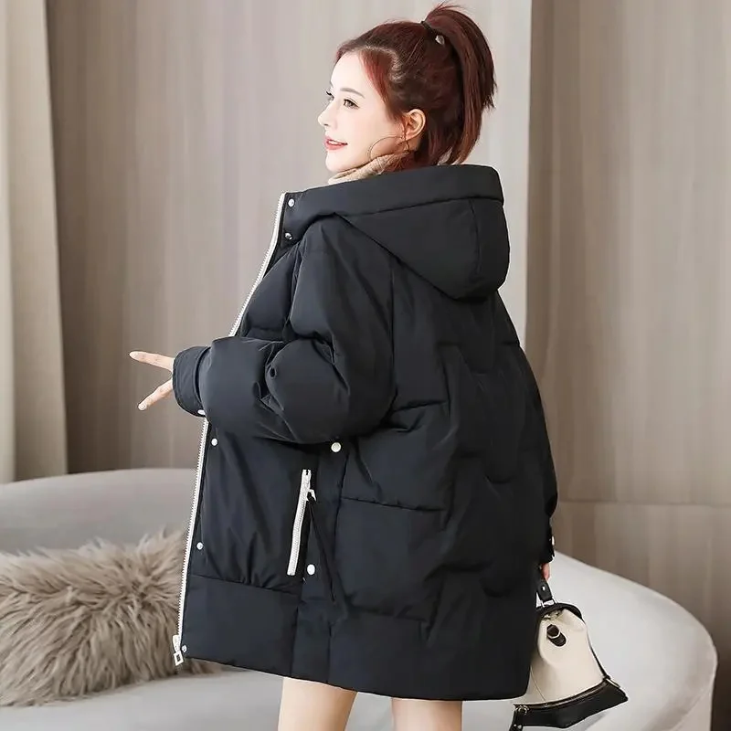 down cotton jacket women mid length winter 2023 new Korean version loose thickened cotton jacket casual women cotton jacket