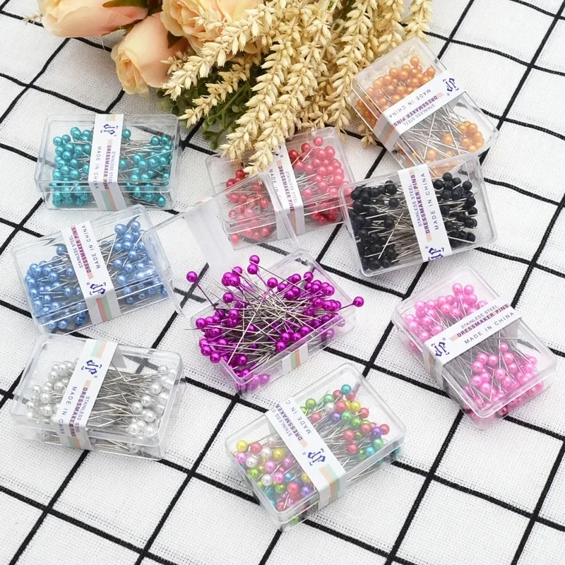37mm Colorful Round Pearl Head Needles 100 PCS/Lot Stitch Straight Push Sewing Pins Dressmaking DIY Sewing Accessories Tools embroidery needles