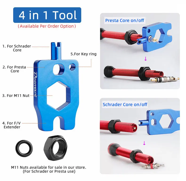 Deemount Presta Nippel Fahrrad Tubeless Felge F/V Ventile Eloxierter Aluminium Vorbau Messingkern Integrierte Rechteckbasis – Detail 9