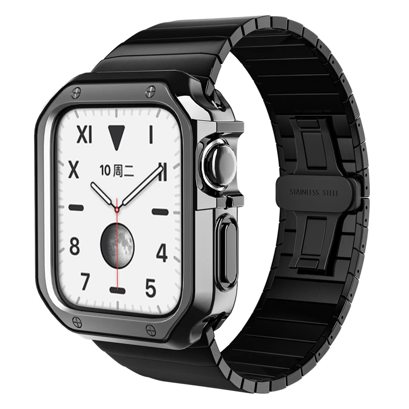 Sleek Stainless Steel Watch Strap with Soft TPU Protective Case