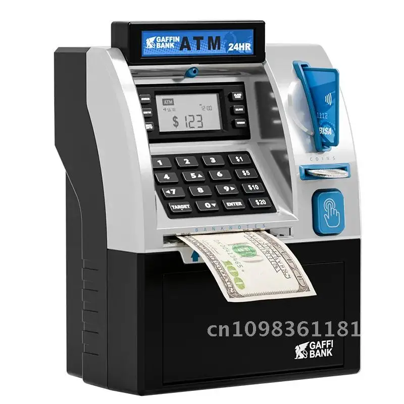Electronic Itellegent Piggy Bank for Kids, Atm Coin Savings Bank Treasure Chest Safe Box, Automatic Deposit Banknote Kids Gift