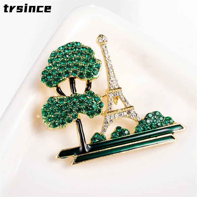 Creative Enamel Brooch Environmentally Friendly Alloy Green Eiffel Tower Brooch Suit Lapel Pin Clothing Scarf Badges