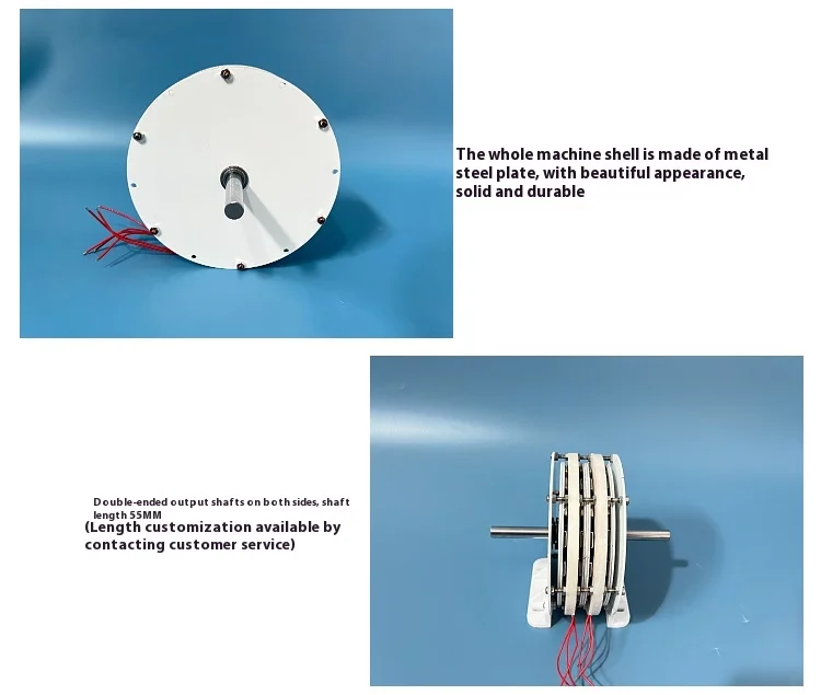 Double-layer stacked 300W * 2 permanent disk coreless generator with high effici