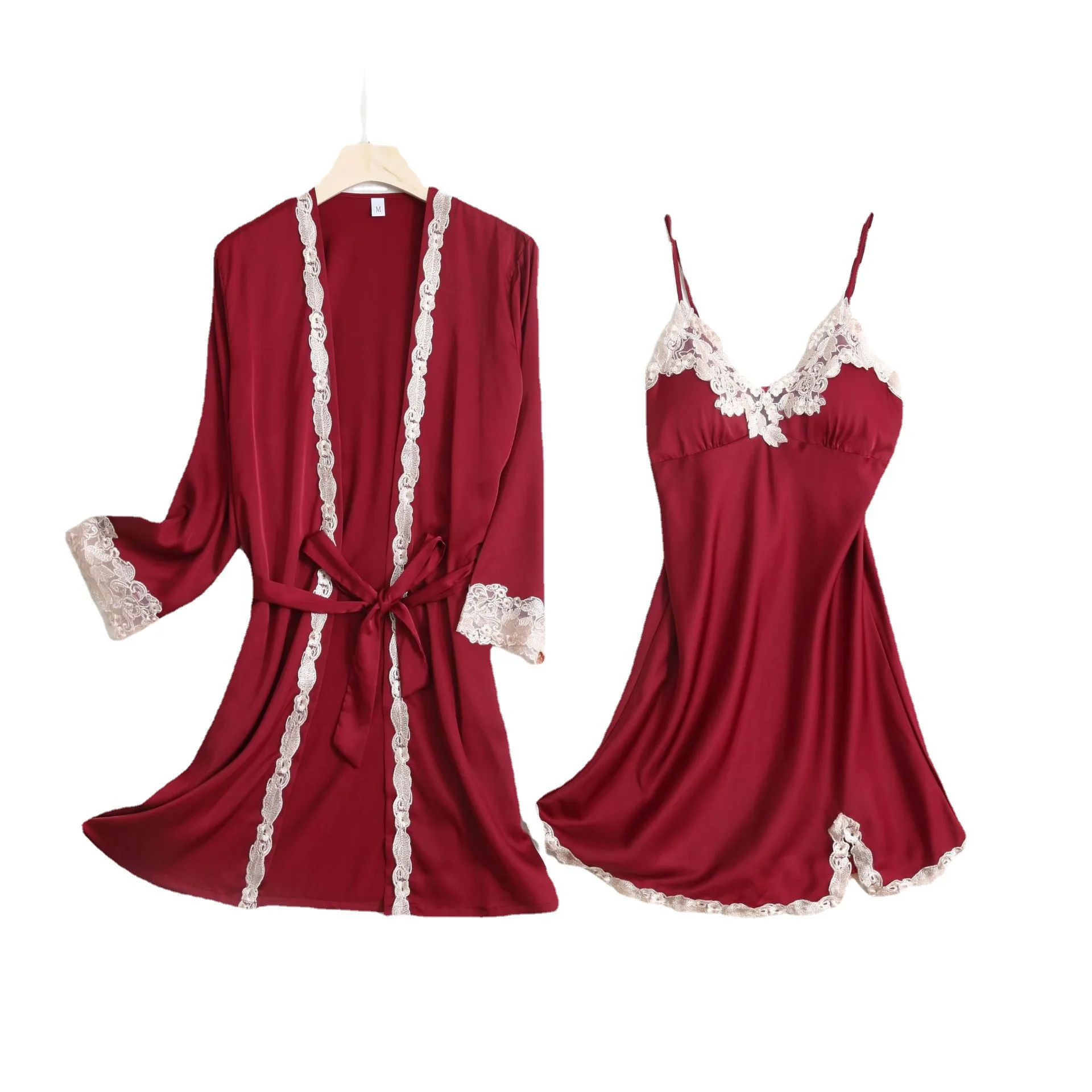 2024 New Top Sexy Summer Two-piece Pajama Dress Women's Seductive Large Hot Silk Waistband and Chest Pad Pajama Sets