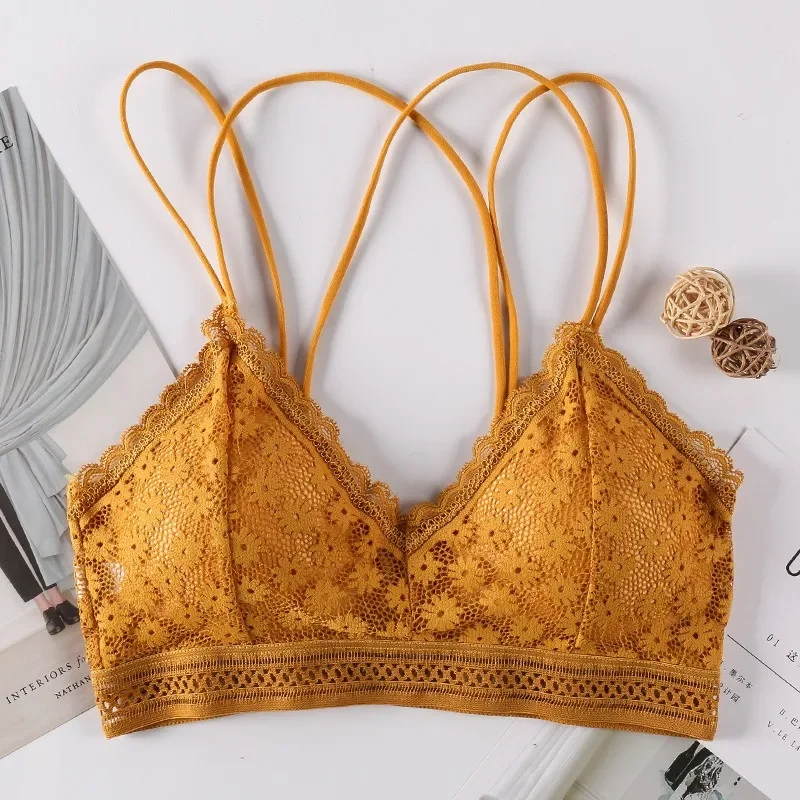 Sexy Bra Women Lace Bralette Wire Free Brassiere Push Up Underwear Padded Female Thin Shoulder Strap Soft Ladies Lingerie