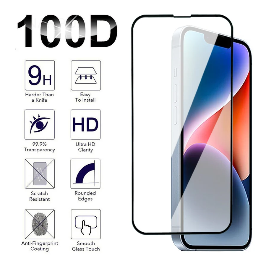 100D Full Tempered Glass Per Apple Iphone 14 15 Pro Max Screen Protector Iphone 15 14 Plus 13 12 Mini 11 Pro Max Pellicola Protettiva