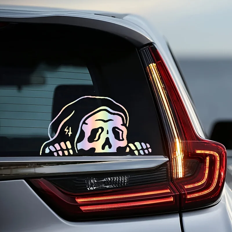 

Peeking Skull Car Sticker Windshield Window Halloween Ghost Laser Decal Reflective Stickers Holiday Home Sticker For Trucks Vans